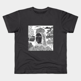 White lines on a dark background. Portrait of a medieval boy. Kids T-Shirt